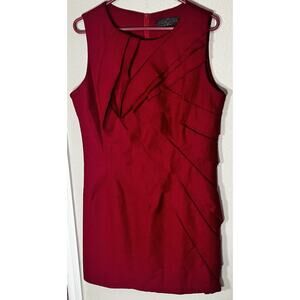 Tinley Dress Womens Large Red Wool Sleeveless Sheath Pleated Knee Length